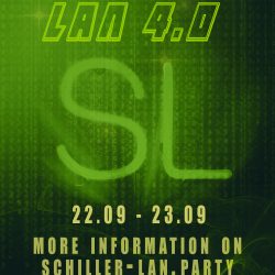 Plakat der Schiller-LAN 4.0, Auf dem Plakat ist in grüner Schrift ein SL zu sehen.