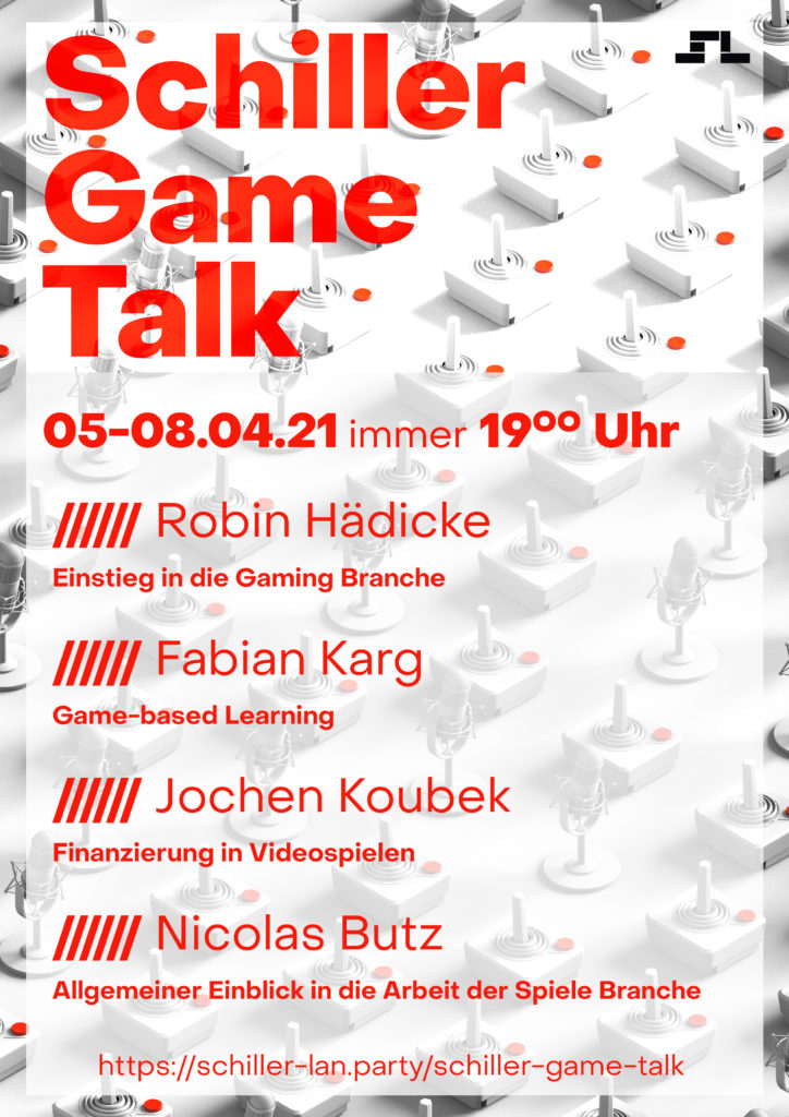plakat der Schiller-Game-Talks vom 5ten bis 8ten April 2021